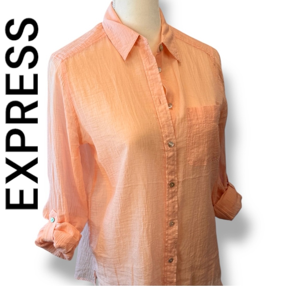 EXPRESS Lightweight Gauzy Boyfriend Style Button Up Shirt 100% Cotton Size Small